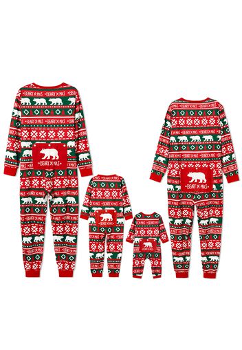 Christmas Polar Bear and Letter All Over Print Red Family Matching Long-sleeve Onesies Pajamas Sets (Flame Resistant)