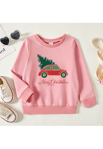 Christmas Toddler Graphic Christmas Tree and Car and Letter Print Long-sleeve Pullover