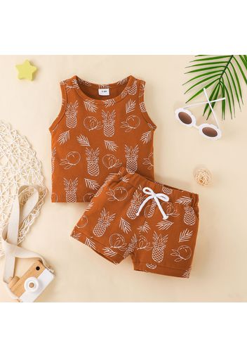 2pcs Baby Boy/Girl 95% Cotton Sleeveless Allover Fruit Print Tank Top and Shorts Set