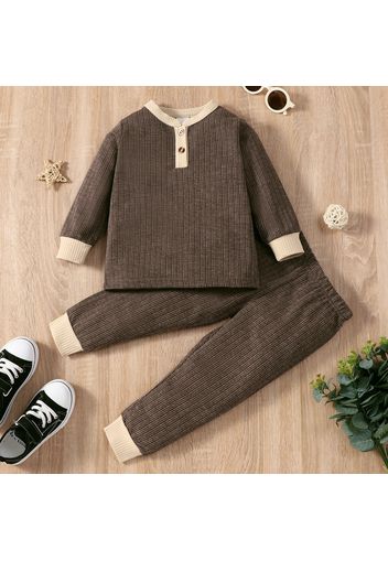 2-piece Toddler Boy/Girl Button Design Ribbed Colorblock Sweatshirt and Pants Set