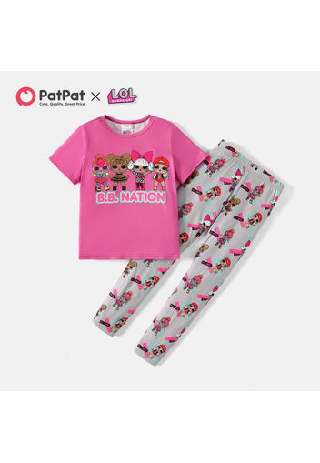 L.O.L. SURPRISE! 2pcs Kid Girl Letter Graphic Print Short-sleeve Tee and Allover Print Leggings Set