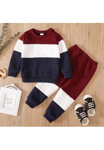 2-piece Toddler Girl/Boy Colorblock Cable Knit Sweatshirt and Pants Set