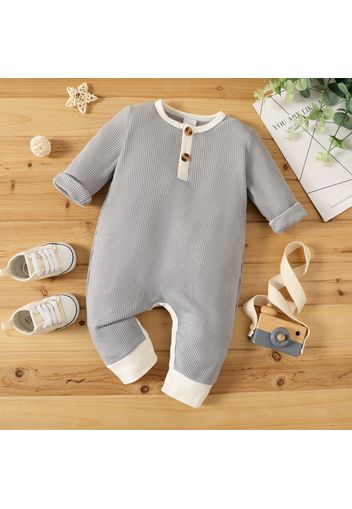 100% Cotton Solid Waffle Long-sleeve Baby Jumpsuit