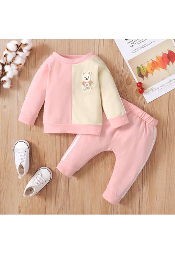 2pcs Baby Boy/Girl Cartoon Bear Design Colorblock Long-sleeve Sweatshirt and Harem Pants Set