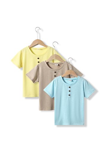 Kid Boy Solid Color Button Design Casual Tee