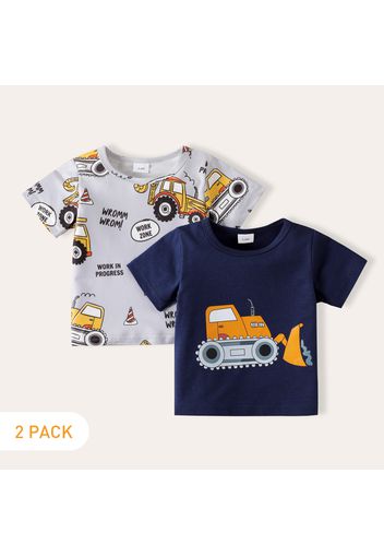 2pcs Baby Boy 95% Cotton Short-sleeve Vehicle Print T-shirts Set