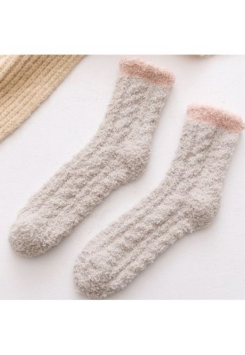 2-pack Cable Pattern Fluffy Coral Fleece Winter Warm Two-Tone Socks