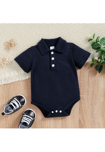 Baby Boy/Girl Solid Waffle Polo Neck Button Front Short-sleeve Romper