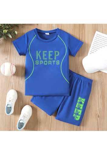 2pcs Kid Boy Letter Print Short-sleeve Tee and Elasticized Shorts Sporty Set