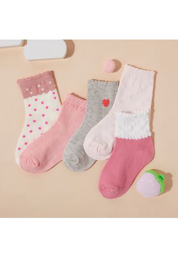 5-pack Baby / Toddler/ Kid Color Block Dots Heart Print Socks