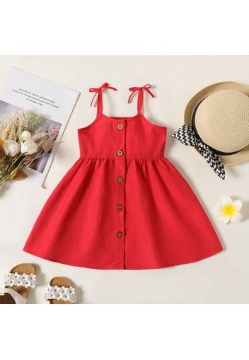 Toddler Girl Solid Color Bowknot Button Design Cami Dress