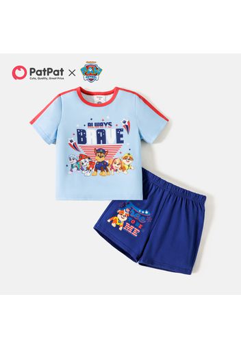 PAW Patrol 2pcs Toddler Boy Letter Print Independence Day Colorblock Short-sleeve Tee and Elasticized Shorts Set