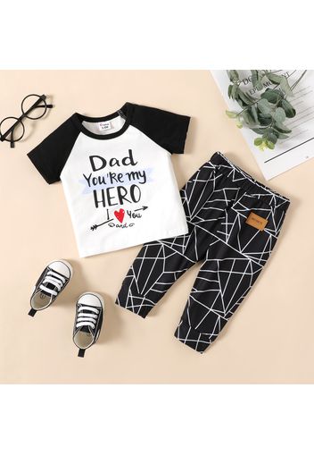 2pcs Baby Boy/Girl 95% Cotton Raglan-sleeve Letter Print T-shirt and Geo Print Pants Set