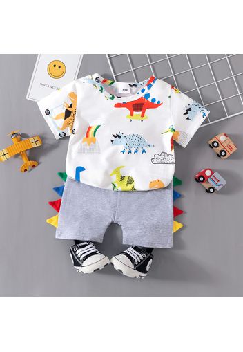 2pcs Baby Boy Allover Cartoon Animal Print Short-sleeve T-shirt and Shorts Set