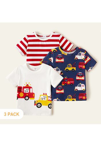 3-piece Toddler Boy Ambulance Firetrucks Striped Tees