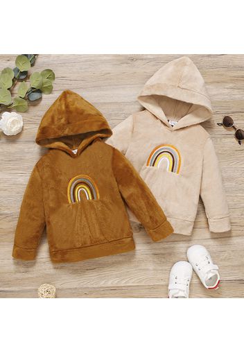 Toddler Girl Rainbow Embroidered Fuzzy Hoodie Sweatshirt