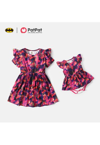 Batman Sibling Matching Allover Print Ruffle Short-sleeve Dresses