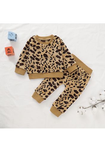 2pcs Leopard Print Long-sleeve Baby Set