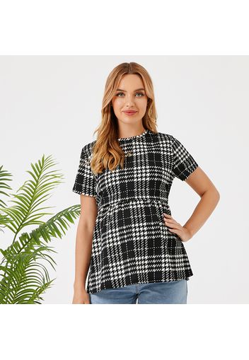 Nursing Houndstooth Print Short-sleeve Top