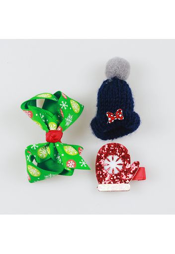 3-pack Women Christmas Sequined Hair Clip and Knit Beanie Hat Set