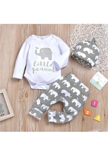 3pcs Letter and Elephant Print Long-sleeve Baby Set