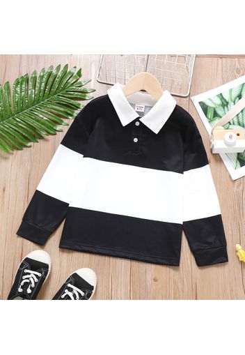 Kid Boy Lapel Collar Button Design Colorblock Sweatshirt