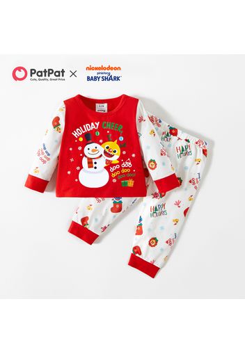 Baby Shark 2-piece Baby Boy/Girl Christmas Cotton Tee and Allover Pants Set