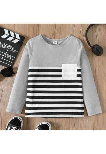 Kid Boy Striped Colorblock Pocket Design Long-sleeve Tee