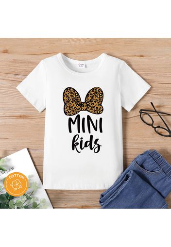 Kid Girl Letter Bowknot Print Polka dots/Leopard Short-sleeve 95% Cotton Tee