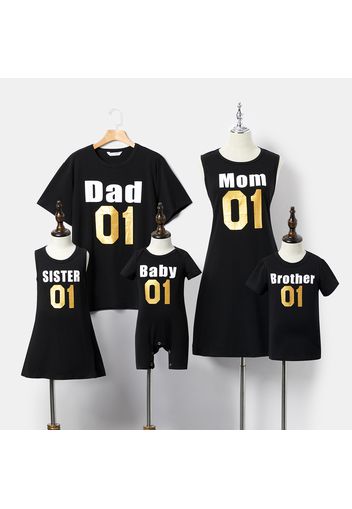 Mosaic 01 Letter Print Family Matching Black Sets