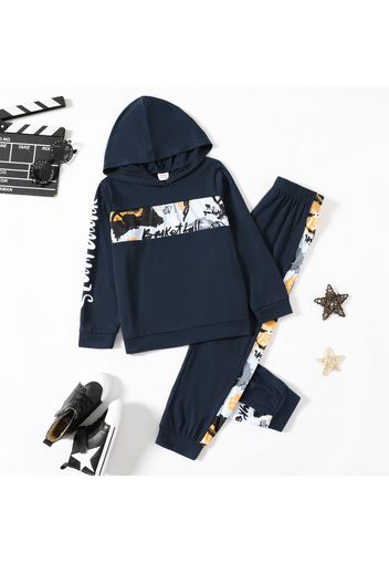 2-piece Kid Boy Letter Painting Print Hoodie Sweatshirt and Elasticized Pants Casual Set