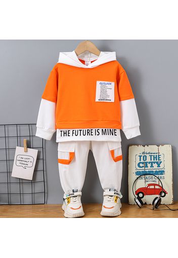 2pcs Toddler Boy Trendy Faux-two Letter Print Hoodie Sweatshirt and Pants Set