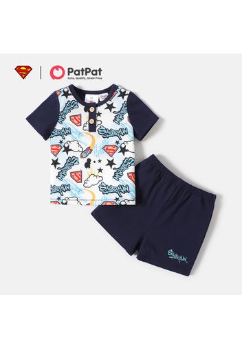 Superman 2pcs Baby Boy Cotton Short-sleeve Allover Print T-shirt and Shorts Set