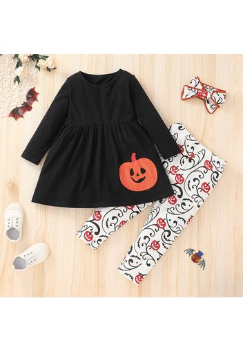 2-piece Toddler Girl Halloween Pumpkin Ghost Print Long-sleeve Top and Pants Set