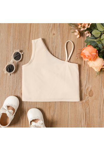 Toddler Girl Solid Color Ribbed One Shoulder Camisole T-Shrit