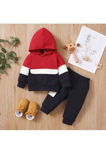 2pcs Baby Color Block Long-sleeve Hoodie and Trousers Set