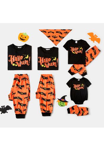 Halloween Family Matching Letter & Bat Print Short-sleeve Pajamas Sets (Flame Resistant)