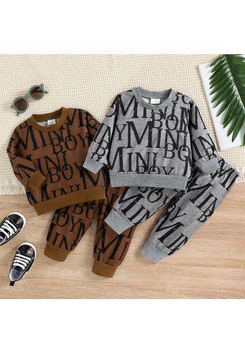 2pcs Baby Boy Allover Letter Print Long-sleeve Sweatshirt and Sweatpants Set