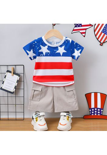 Independence Day 2pcs Toddler Boy Stars Print Tee and Pocket Design Shorts Set