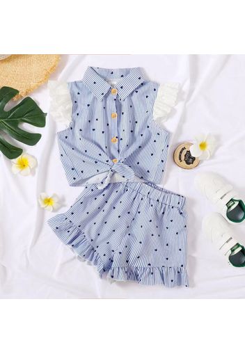 Pretty Kid Girl Heart Print Bowknot Decor Flounced 2-piece Casual Set