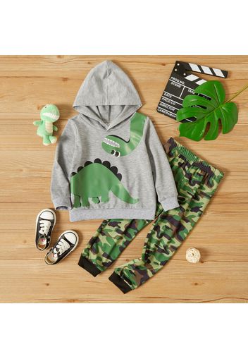 2-piece Toddler Boy Dinosaur Print Hoodie and Camouflage Print