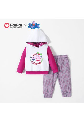 Peppa Pig 2-piece Baby Girl Colorblock Christmas Hooded Sweatshirt and Allover Pants Set