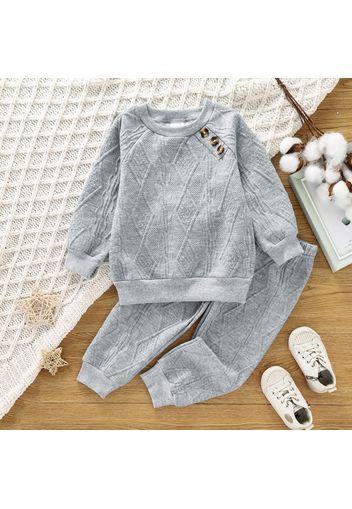 2-piece Toddler Girl Button Design Cable Knit Textured Sweatshirt and Pants Set