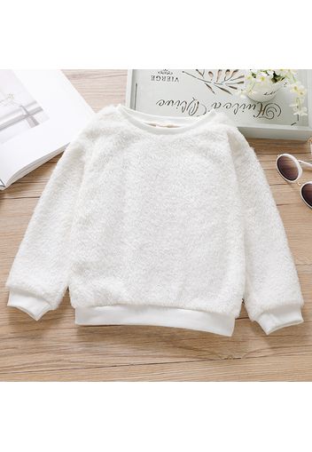 Toddler Girl Round-collar Casual Solid Fuzzy Pullover Sweater