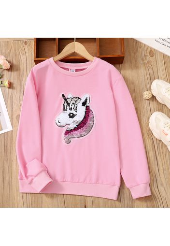 Kid Girl Flip Sequin Unicorn Pattern Pink Pullover Sweatshirt