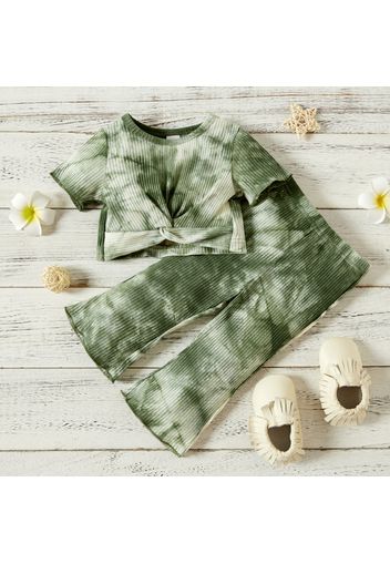 Ribbed 2pcs Tie Dyed Short-sleeve Baby Set