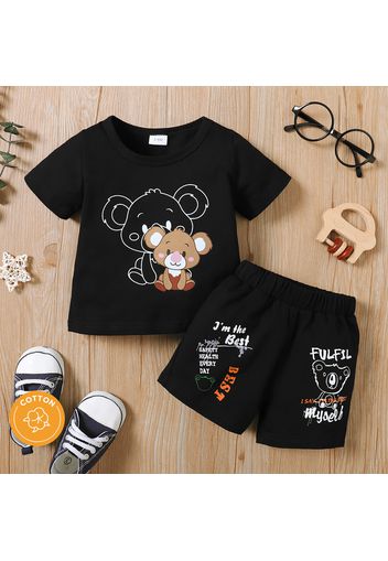 2pcs Baby Boy 95% Cotton Short-sleeve Cartoon Koala Print T-shirt and Letter Print Shorts Set