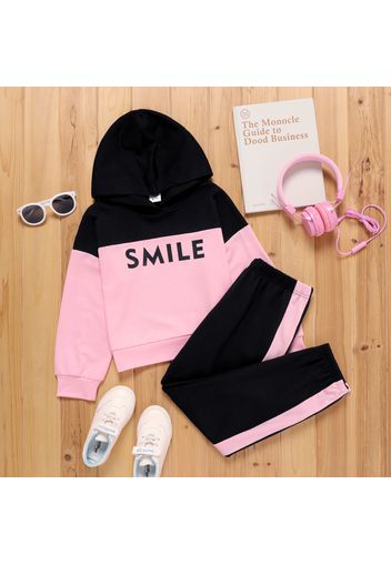 2-piece Kid Girl Letter Print Colorblock Hoodie Sweatshirt and Pants Casual Set