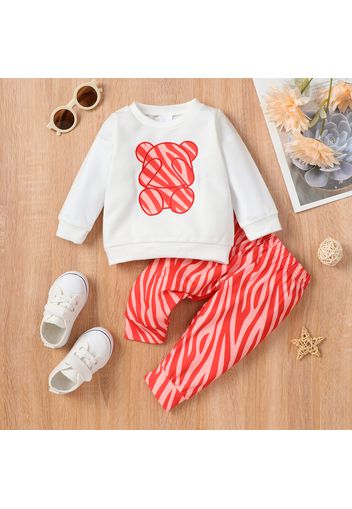 2pcs Baby Boy/Girl Cartoon Bear Print Long-sleeve Sweatshirt and Zebra Print Pants Set