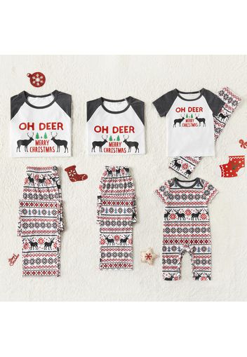 Christmas Reindeer and Letter Print Family Matching Short-sleeve Pajamas Sets (Flame Resistant)